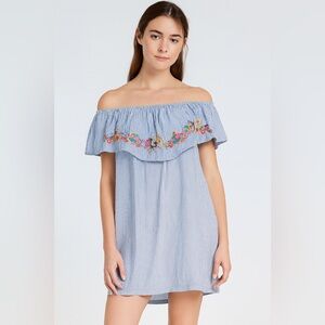 🌺 Love, Fire Embroidered Off‑Shoulder Dress – Size S
